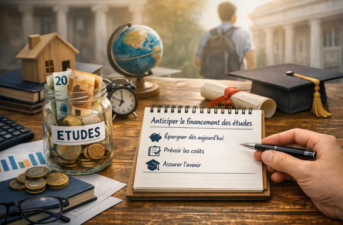 Financement des études : globe, livres, toque de diplôme